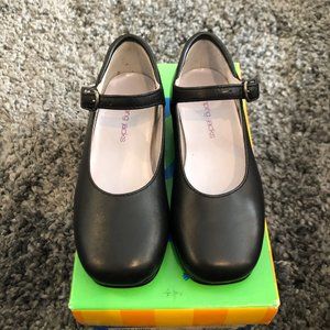 Girls Jumping Jacks Black Leather Dress Shoes